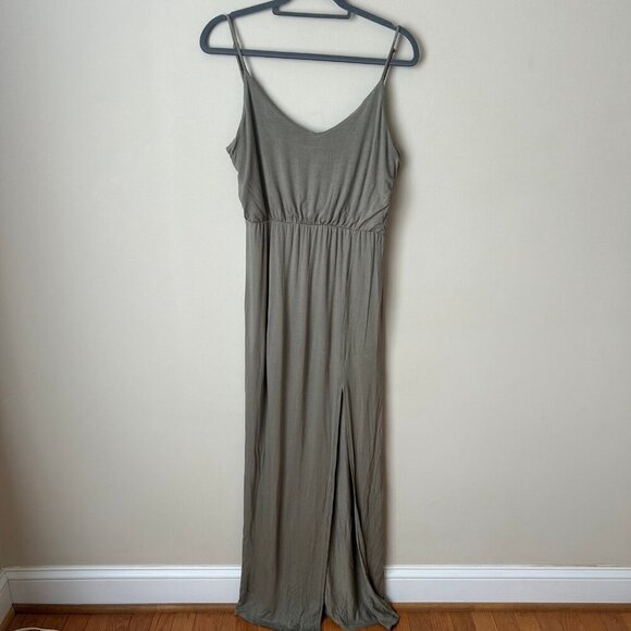 Lulus Watch The Sunset Washed Olive Green Slit Maxi Dress Women’s Size Large - Picture 2 of 6